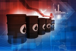 Oil Barrels in front of Stock chart