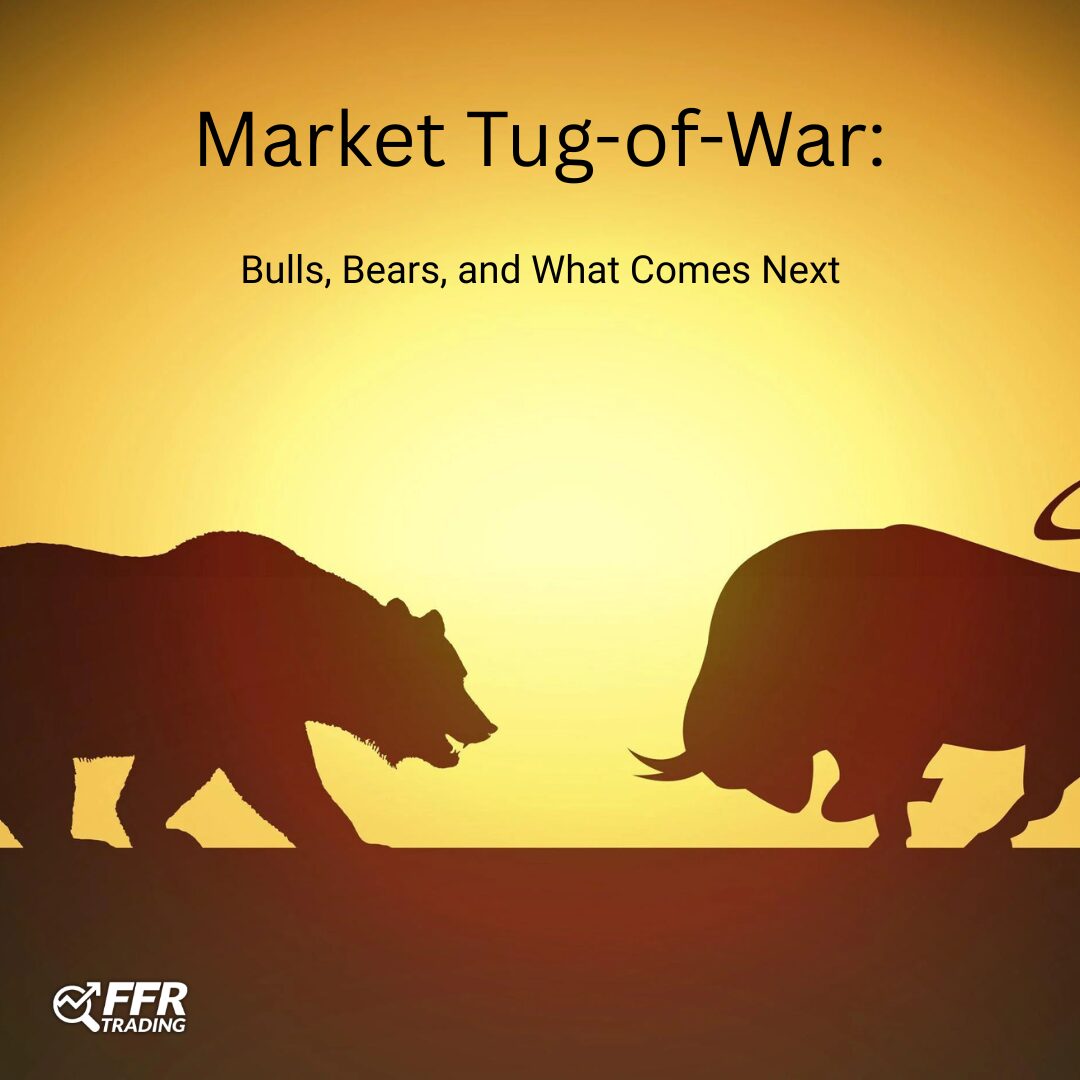 Illustration of bull and bear tug-of-war representing stock market uncertainty in 2025