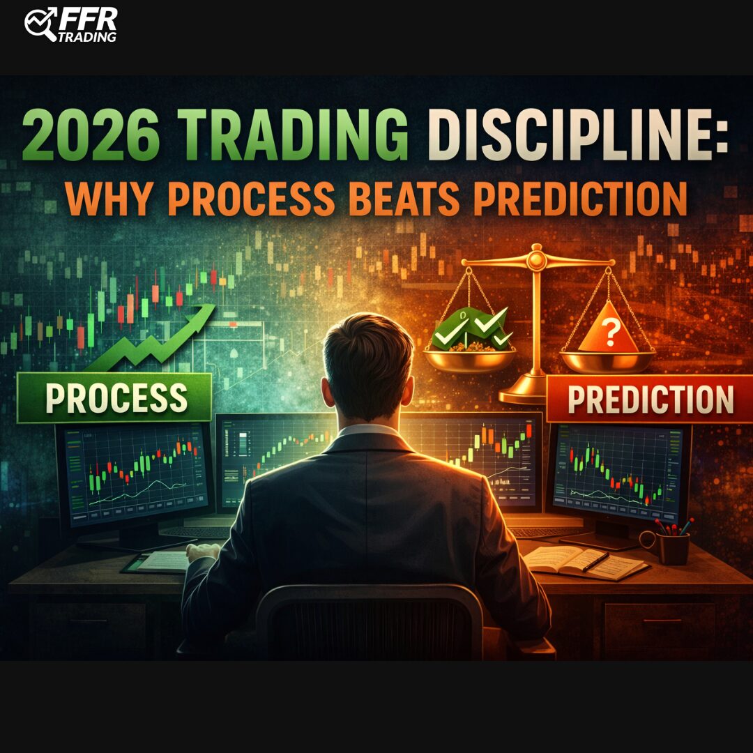 2026 trading discipline illustrated by a trader focusing on process over prediction with market charts