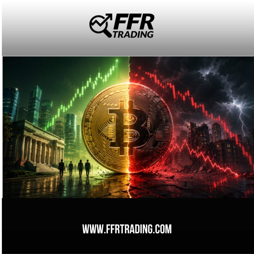 Bitcoin success or failure debate with cryptocurrency market volatility concept