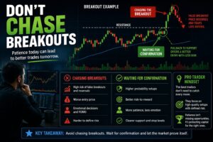 Trader avoiding chasing breakouts by waiting for confirmation before entering a trade.