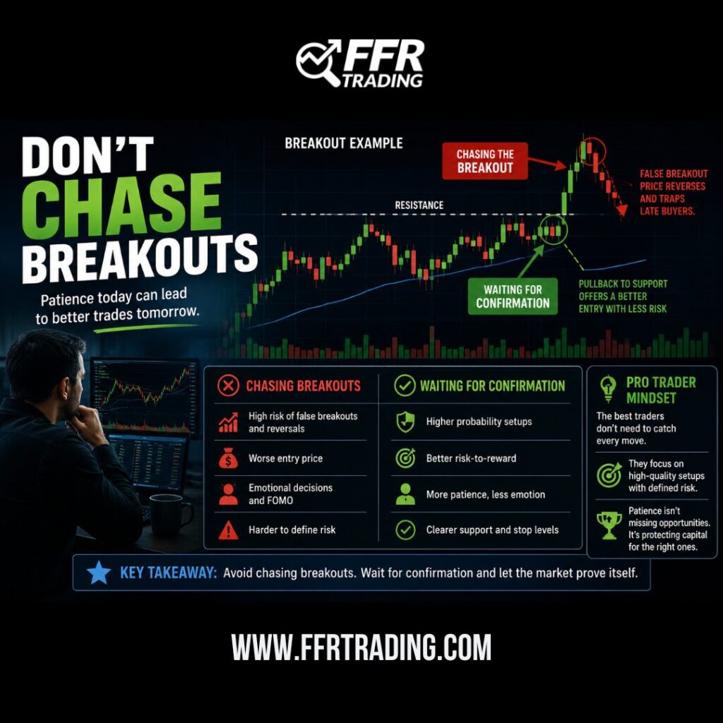 Trader avoiding chasing breakouts by waiting for confirmation before entering a trade.