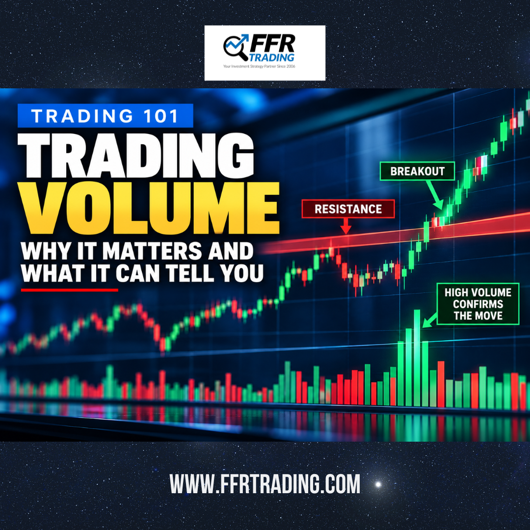 Trading volume chart showing a stock breaking above resistance on high volume, illustrating how increased participation can help confirm a breakout.