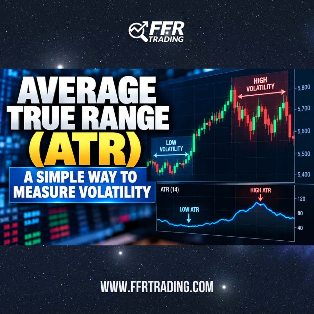 Average True Range ATR chart showing low and high volatility and how traders use ATR to measure changes in market volatility.